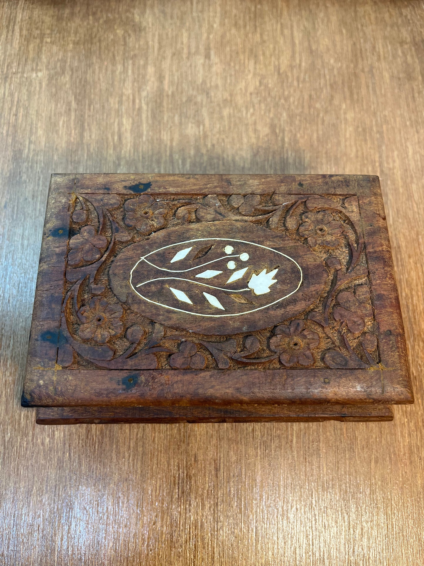 Vintage Hand Carved Wooden Floral Trinket Box