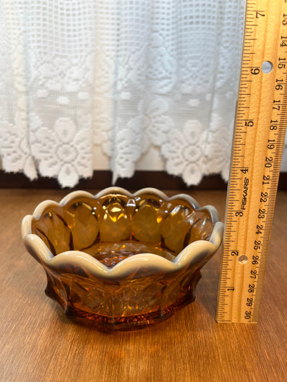 Vintage Amber Art Glass Fenton Scallop Top Grape Bowl