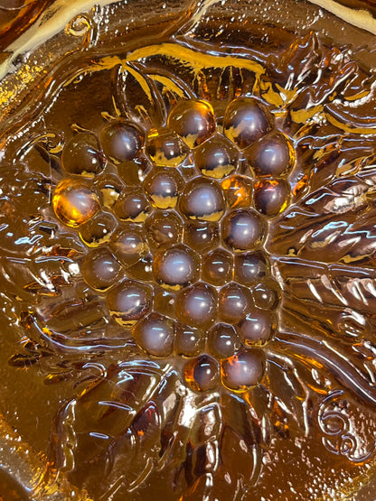 Vintage Amber Art Glass Fenton Scallop Top Grape Bowl