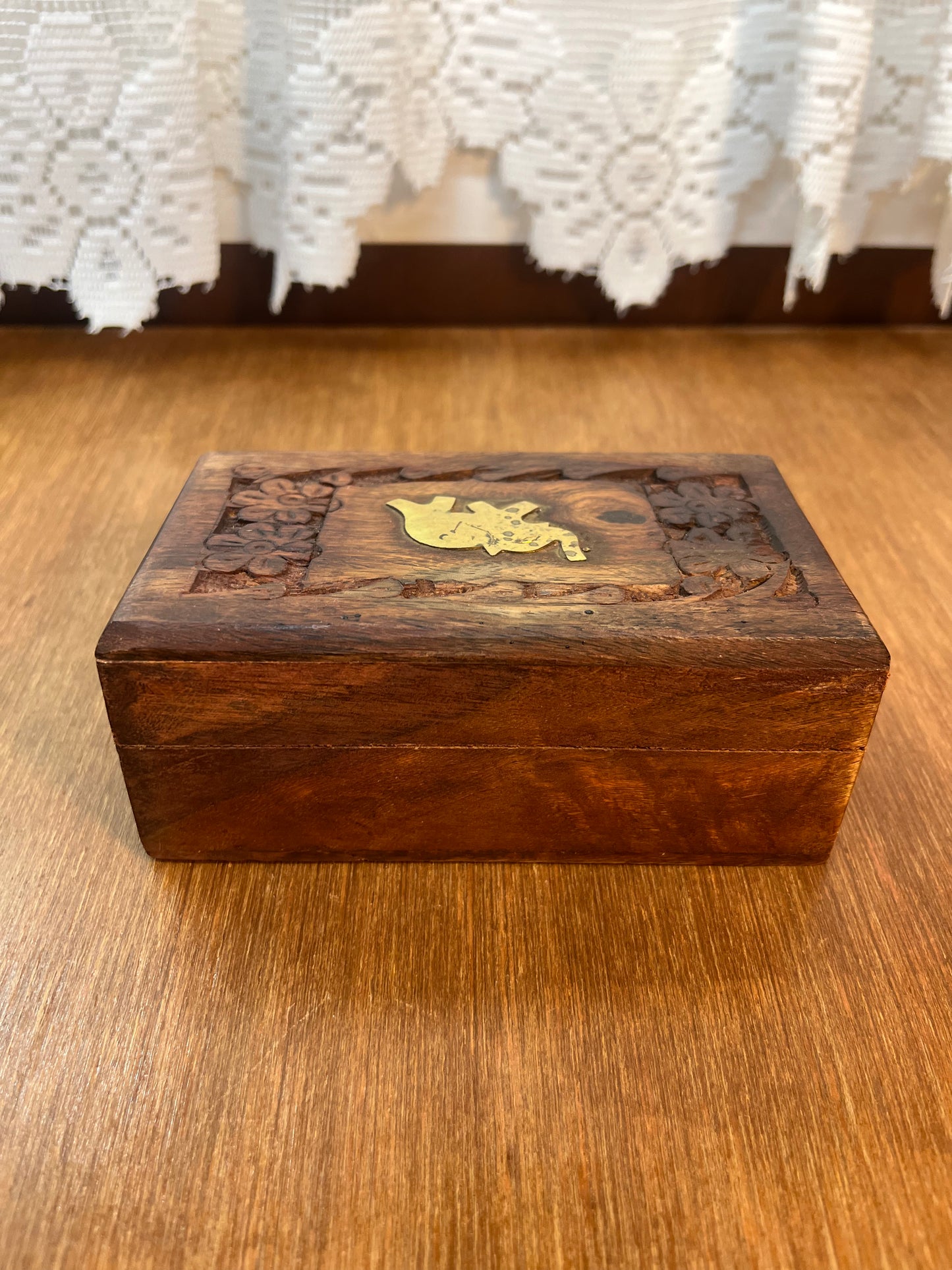 Vintage Hand-Carved Wooden Elephant Trinket Box