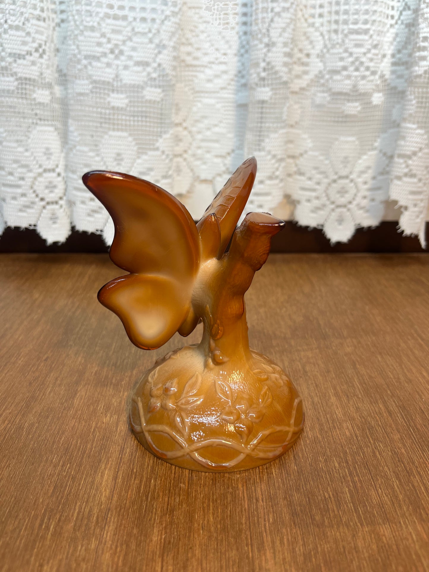 Vintage Chocolate Brown Slag Fenton Butterfly Ring Holder