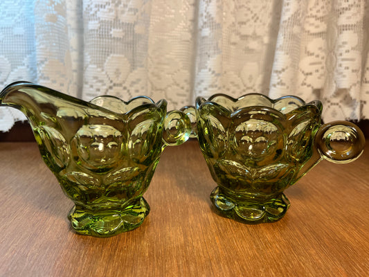 Vintage Mid Century Olive Green Cream & Sugar Set