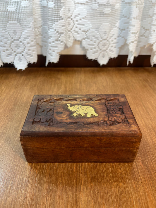 Vintage Hand-Carved Wooden Elephant Trinket Box