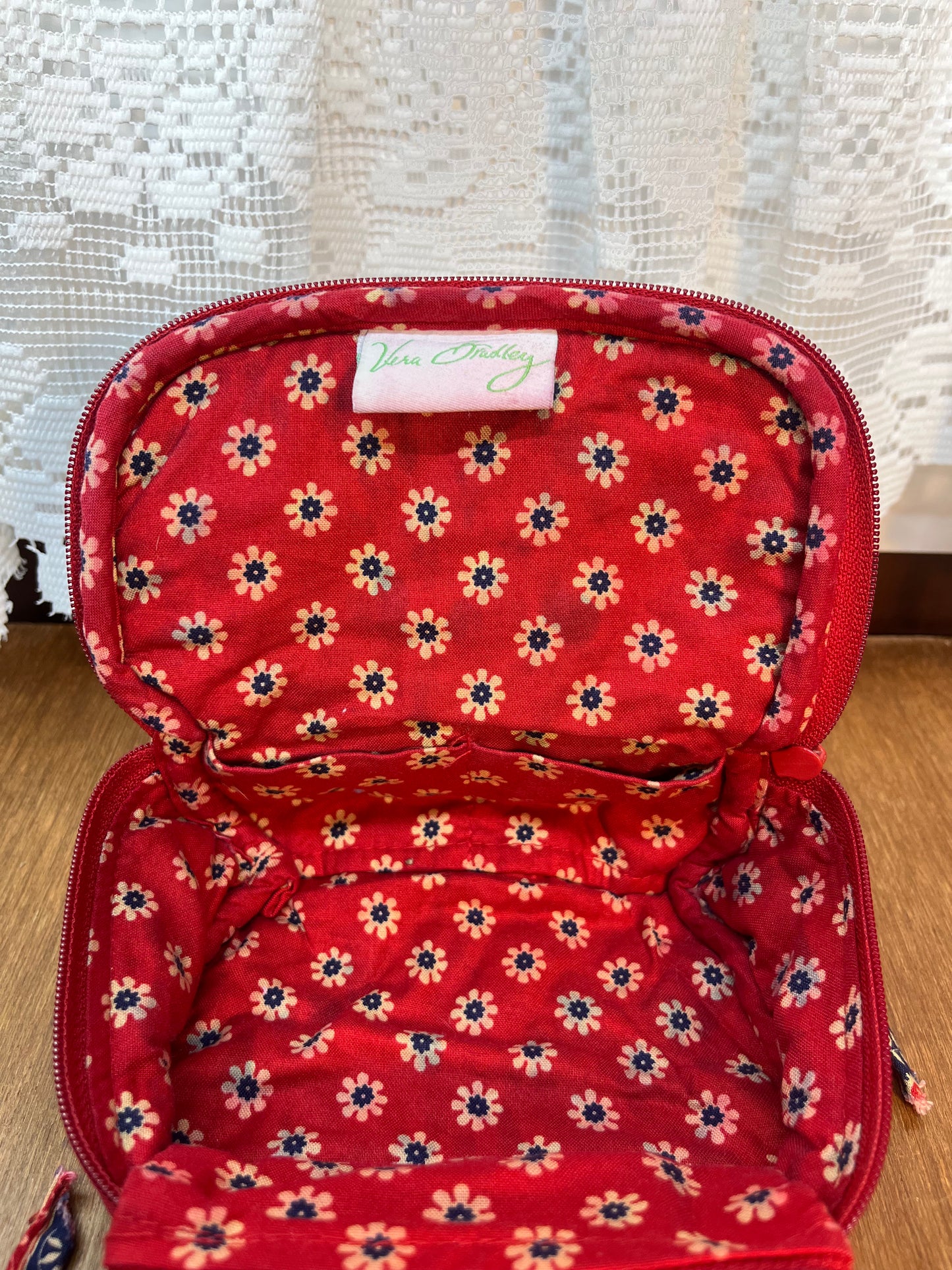 Red Floral Pattern Small Cosmetic Bag