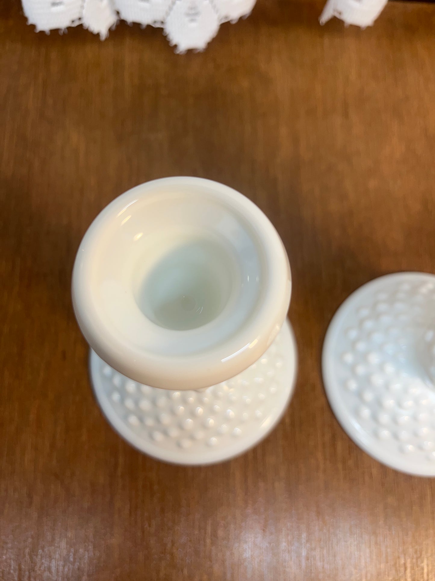 Vintage Milk Glass Hobnail Candle Holder Set