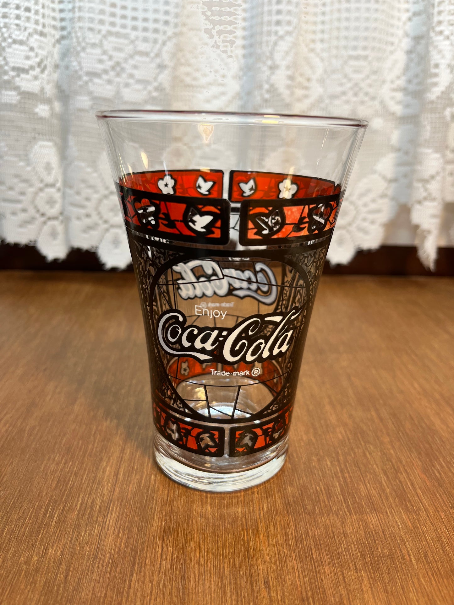 Vintage Flared Tiffany Style Red and Black Coca Cola Glass