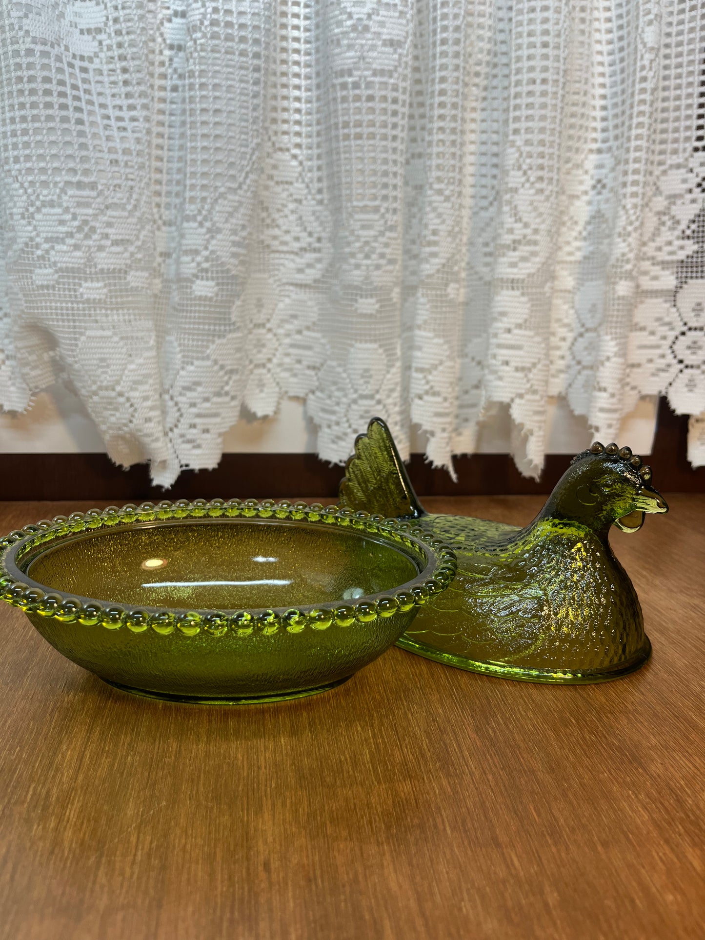 Vintage Olive Green Indiana Glass Hen On Nest