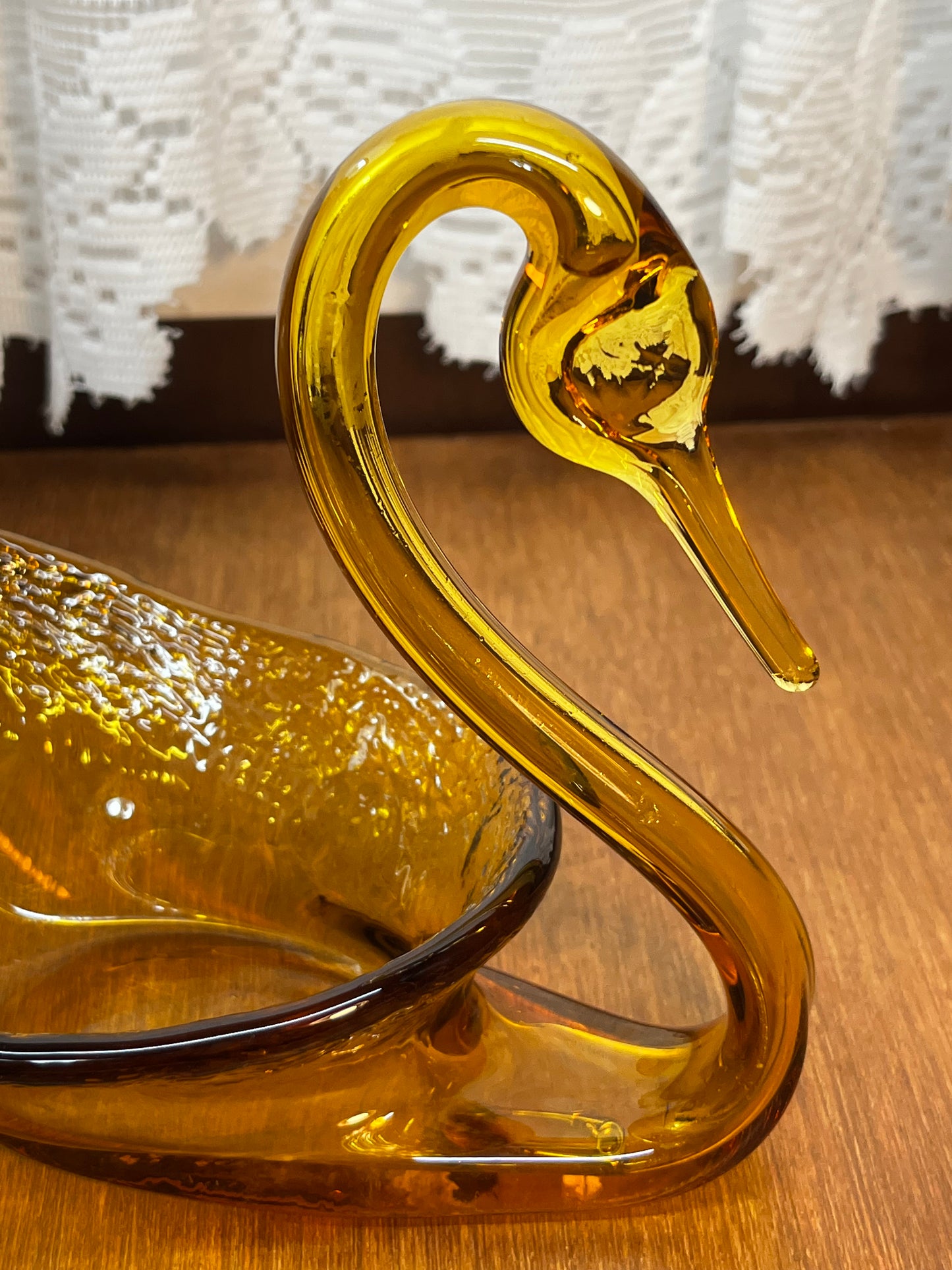 Vintage Amber Art Glass Swan