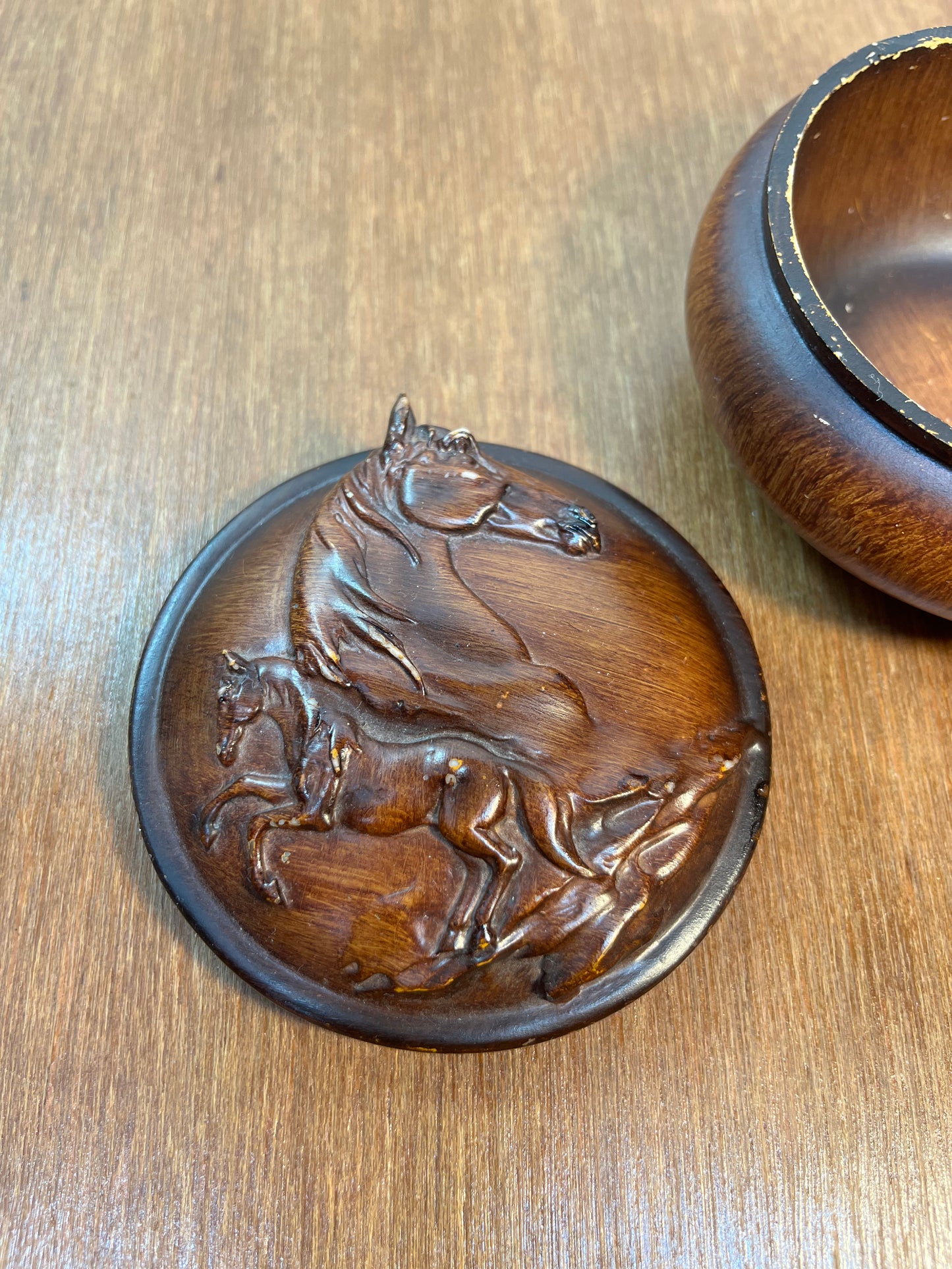 Wooden Horse Resin Round Trinket Box