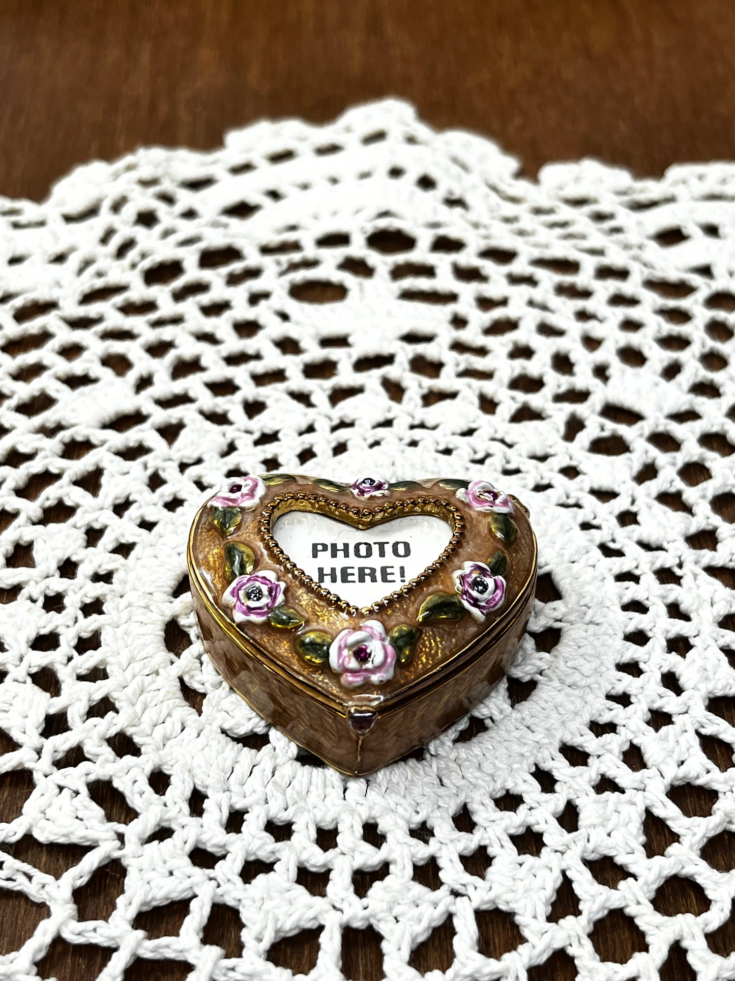 Small Floral Trinket heart with photo window