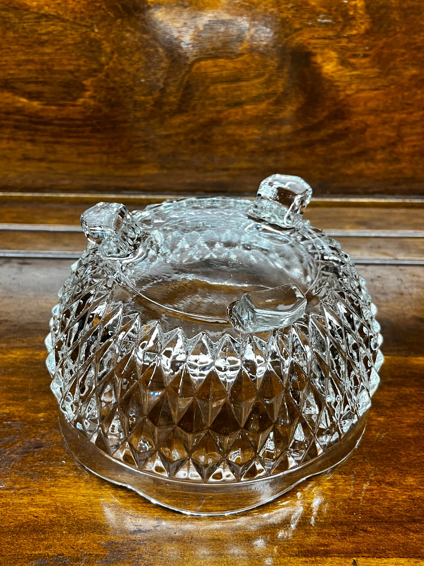 Vintage Footed Glass Diamond Cut Scalloped Edge Bowl