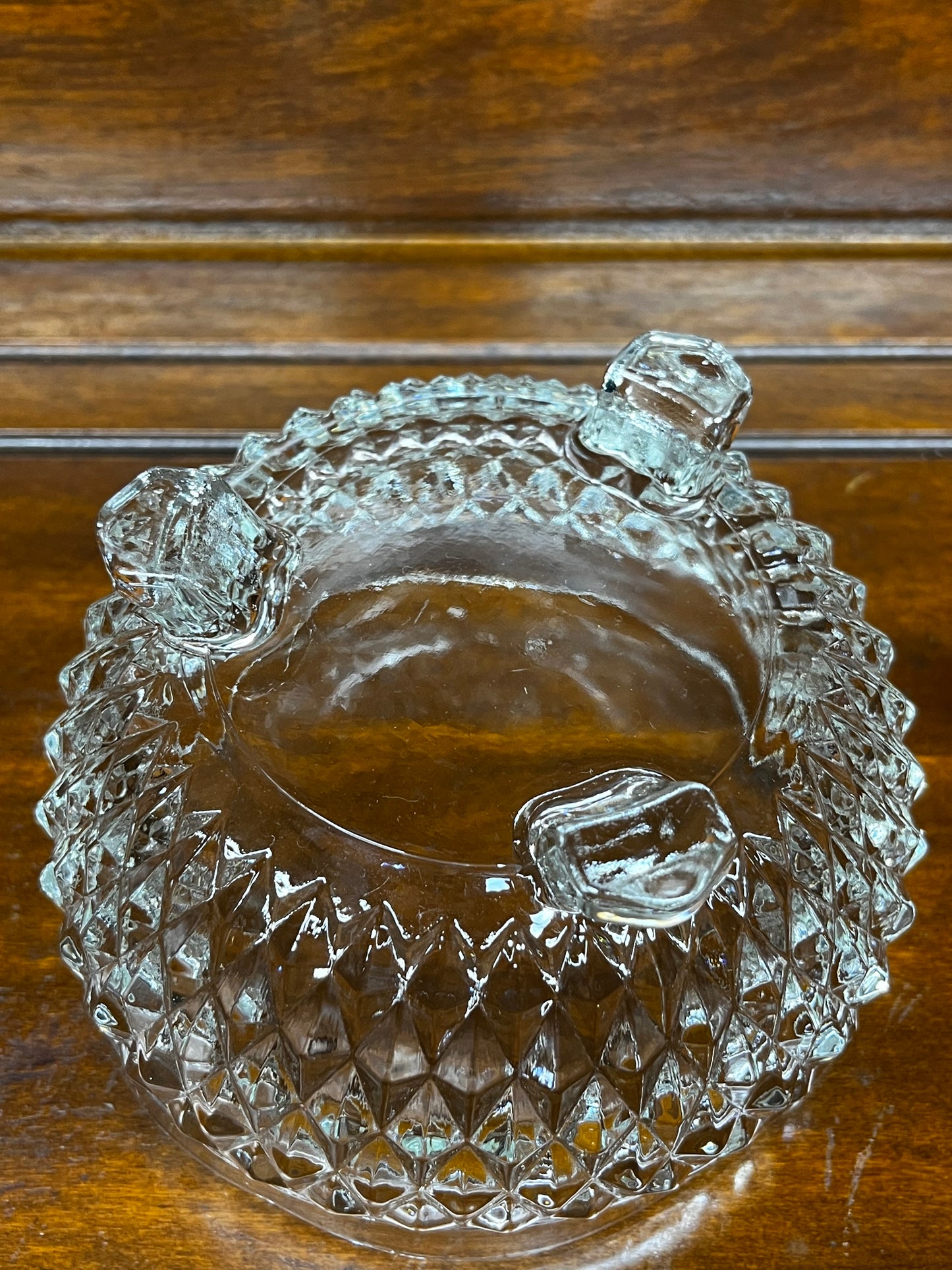 Vintage Footed Glass Diamond Cut Scalloped Edge Bowl