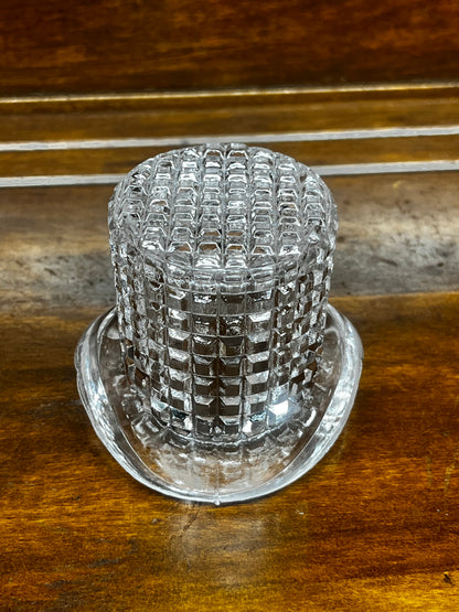 Vintage Clear Glass Square Pattern Toothpick Art Glass Top Hat