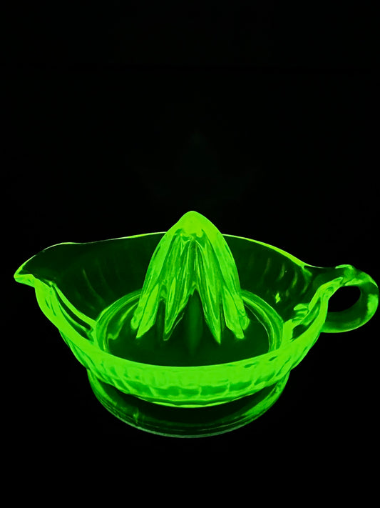 Vintage Depression Glass/ Uranium Glass Handle Juicer