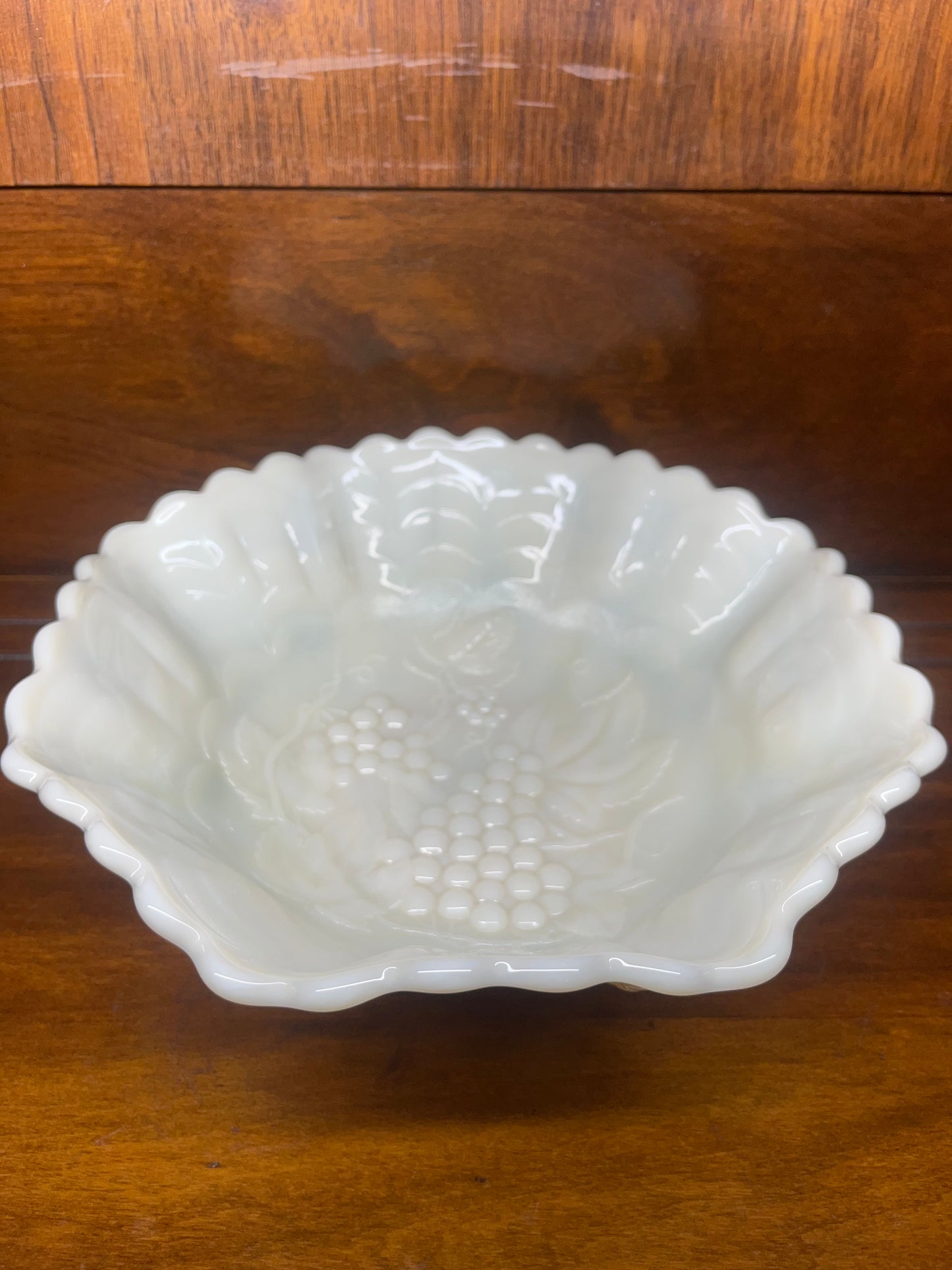 Vintage Imperial Milk Glass Grape Pattern Bowl