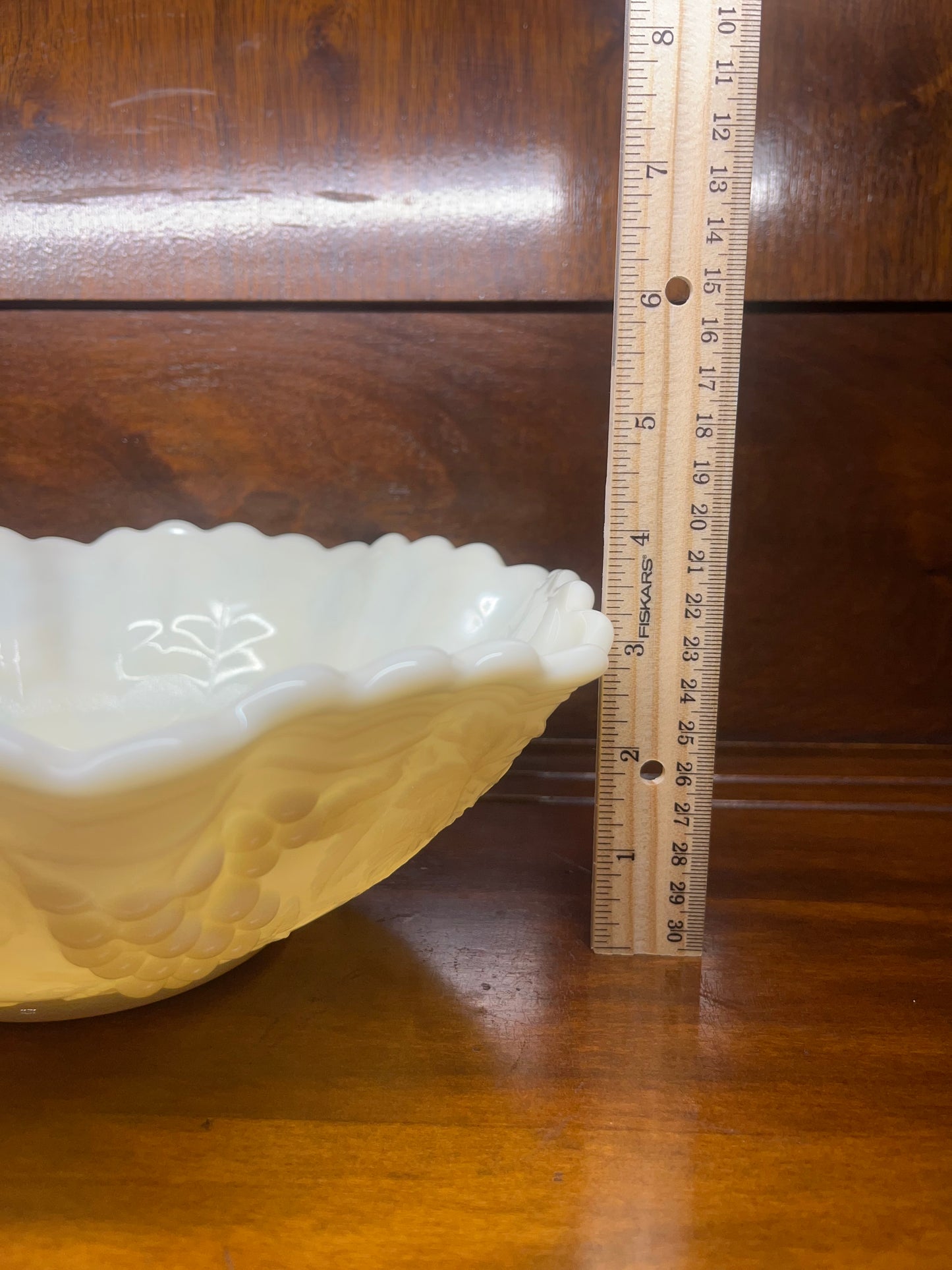 Vintage Imperial Milk Glass Grape Pattern Bowl