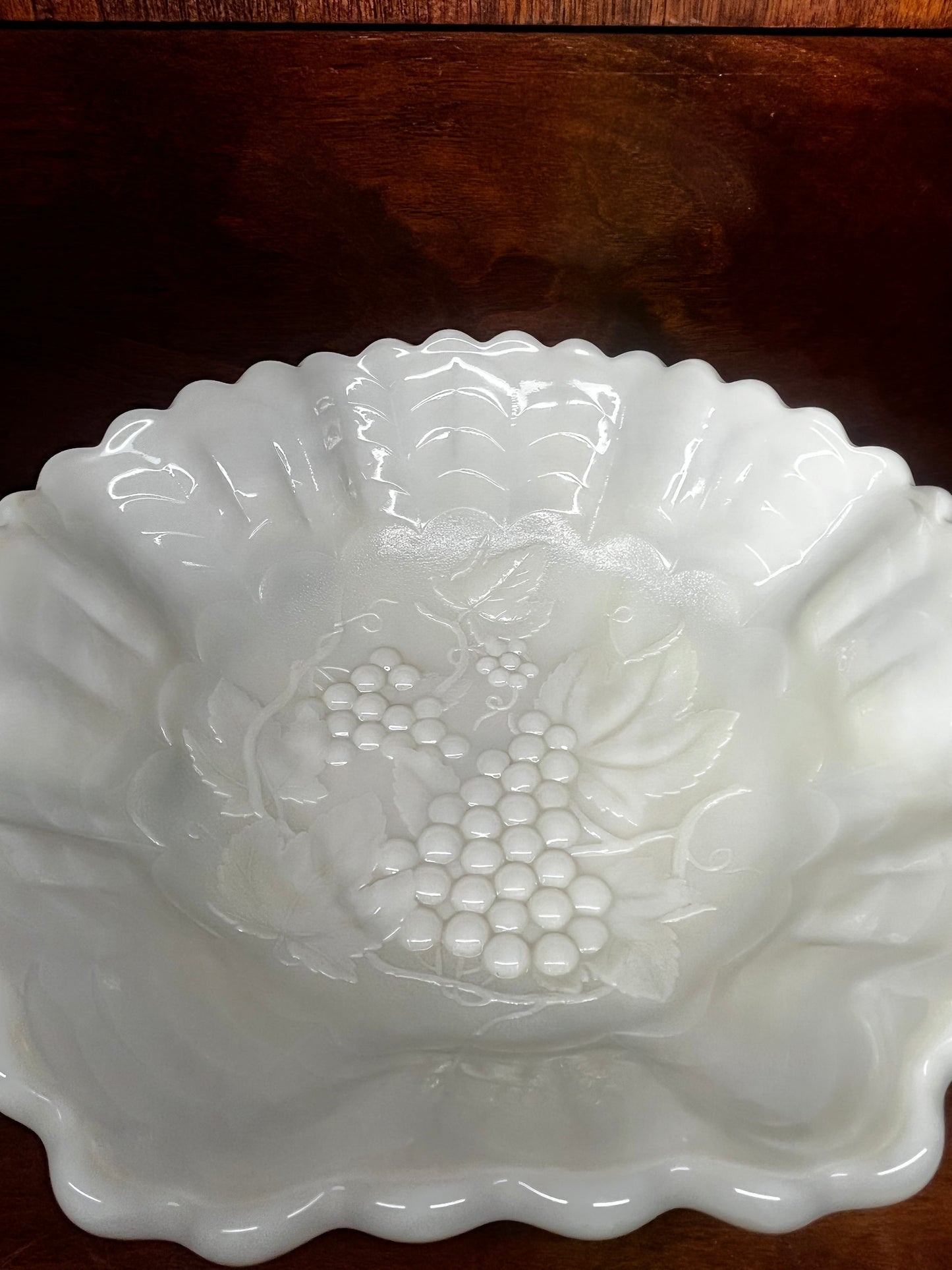 Vintage Imperial Milk Glass Grape Pattern Bowl