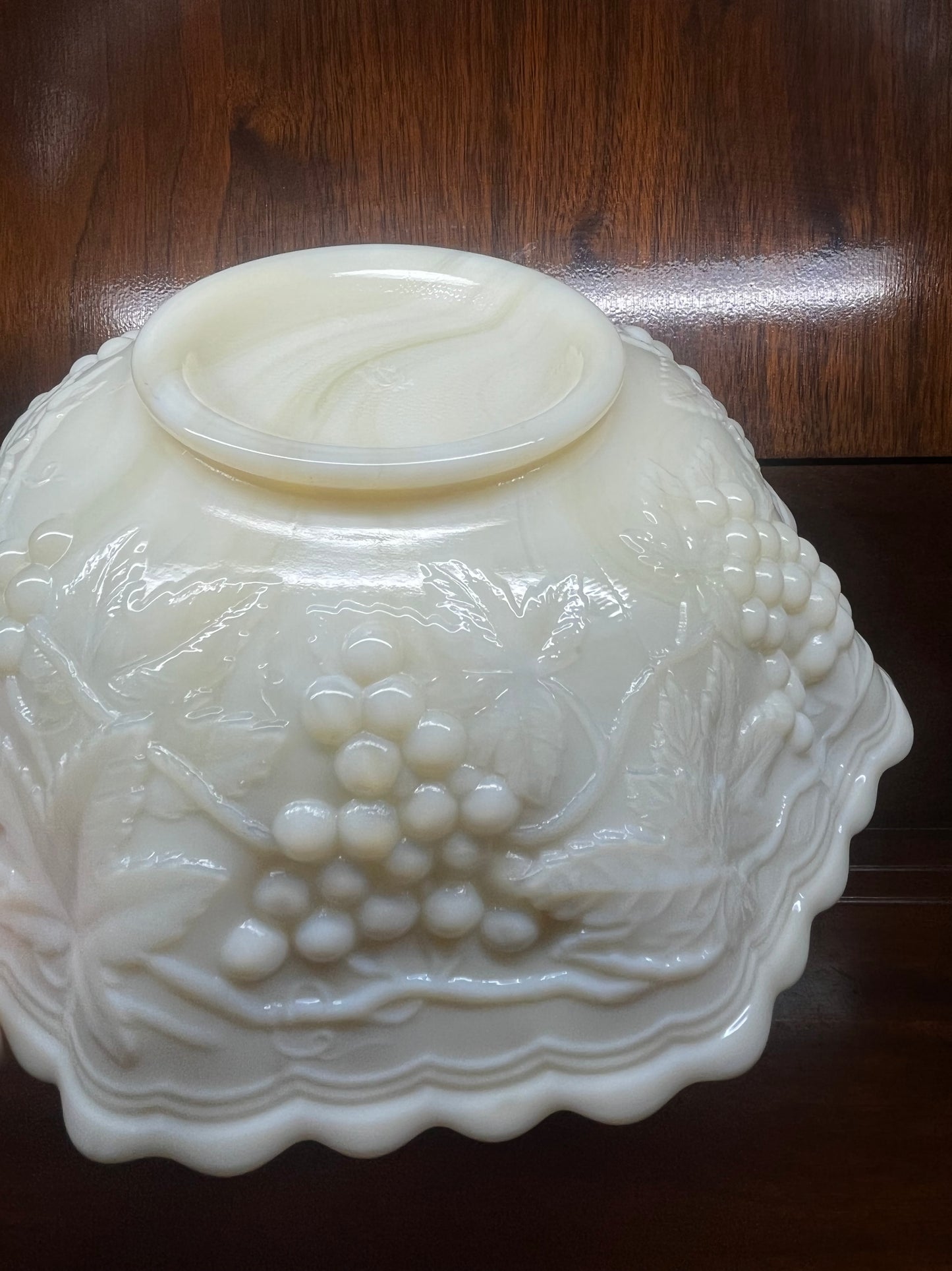 Vintage Imperial Milk Glass Grape Pattern Bowl