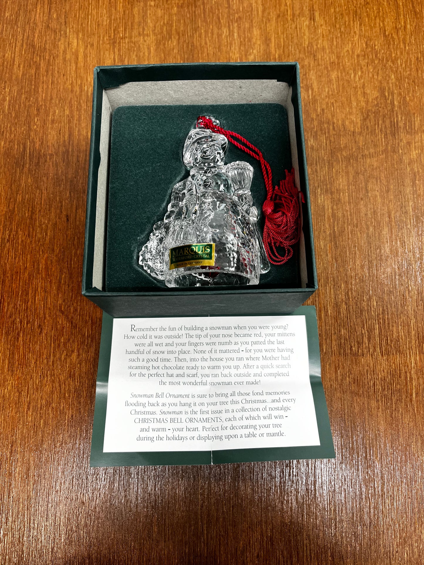 Boxed Waterford Marquis Crystal Snowman Bell Ornament First in series