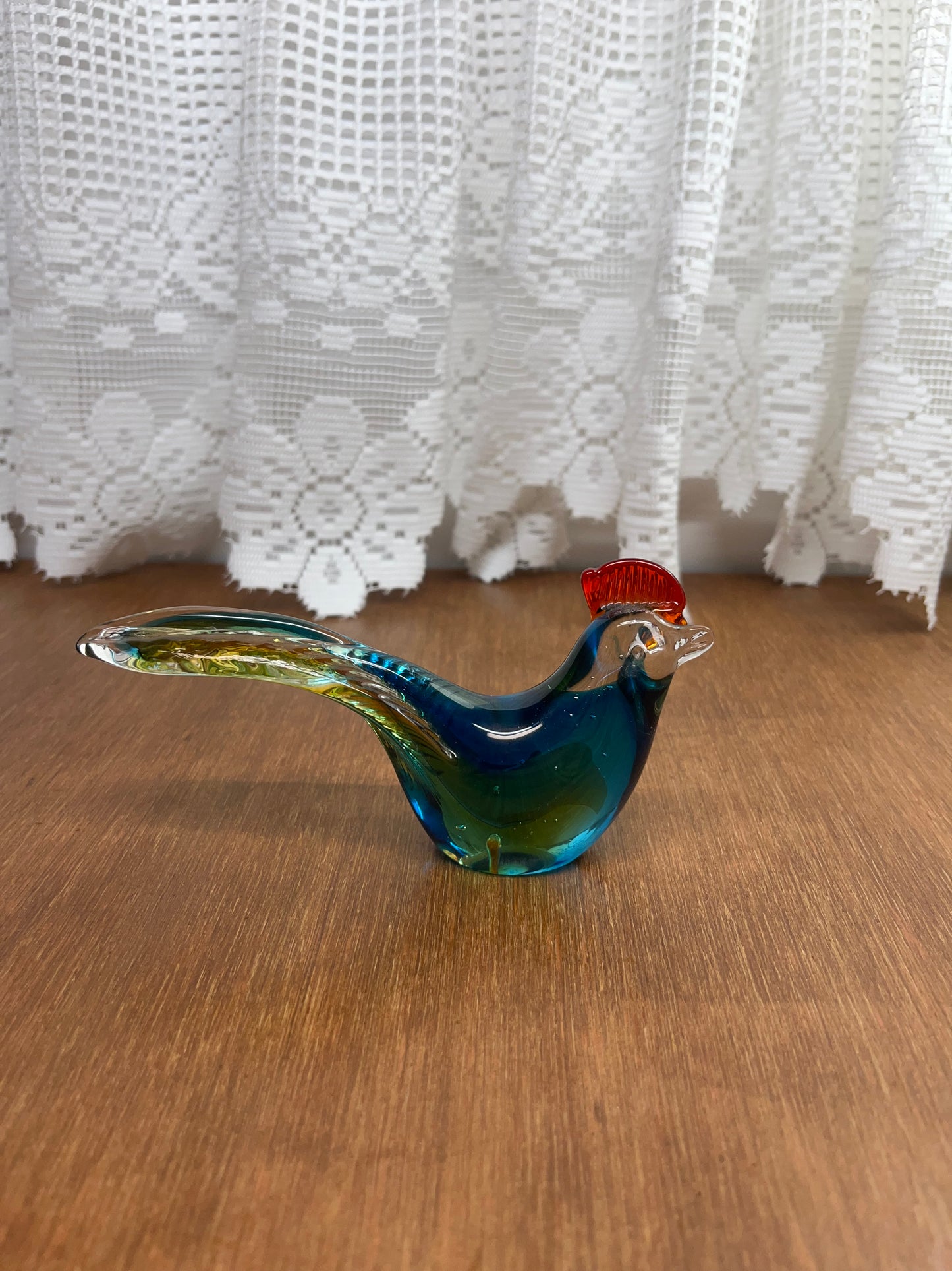 Beautiful Art Glass Chicken blue, red and amber Country Decor, Farmhouse decor