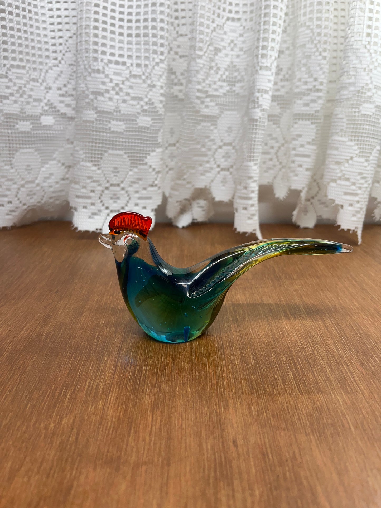 Beautiful Art Glass Chicken blue, red and amber Country Decor, Farmhouse decor