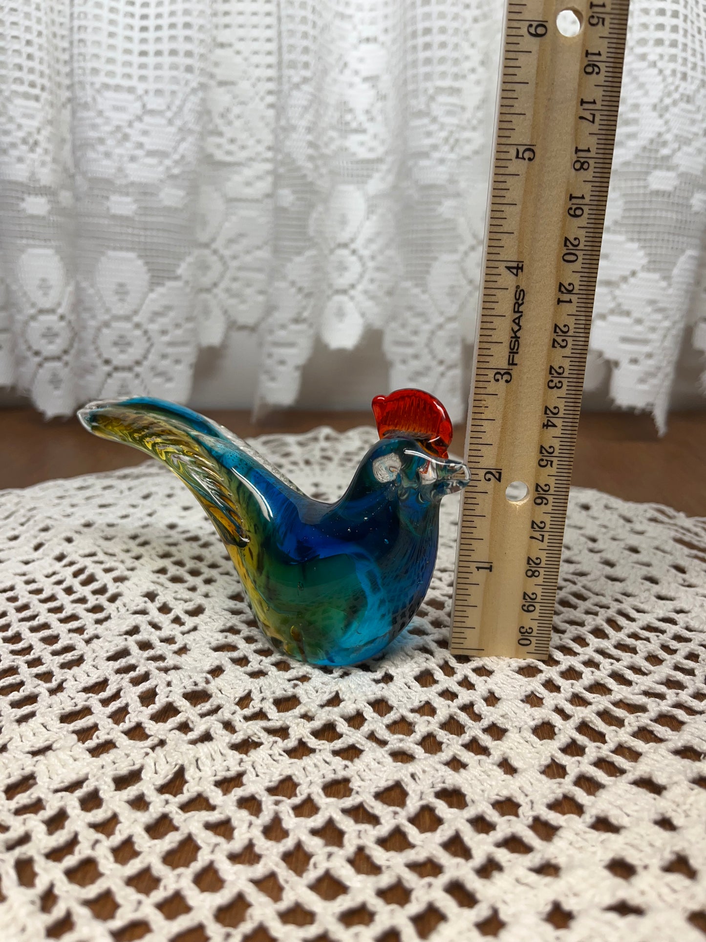 Beautiful Art Glass Chicken blue, red and amber Country Decor, Farmhouse decor