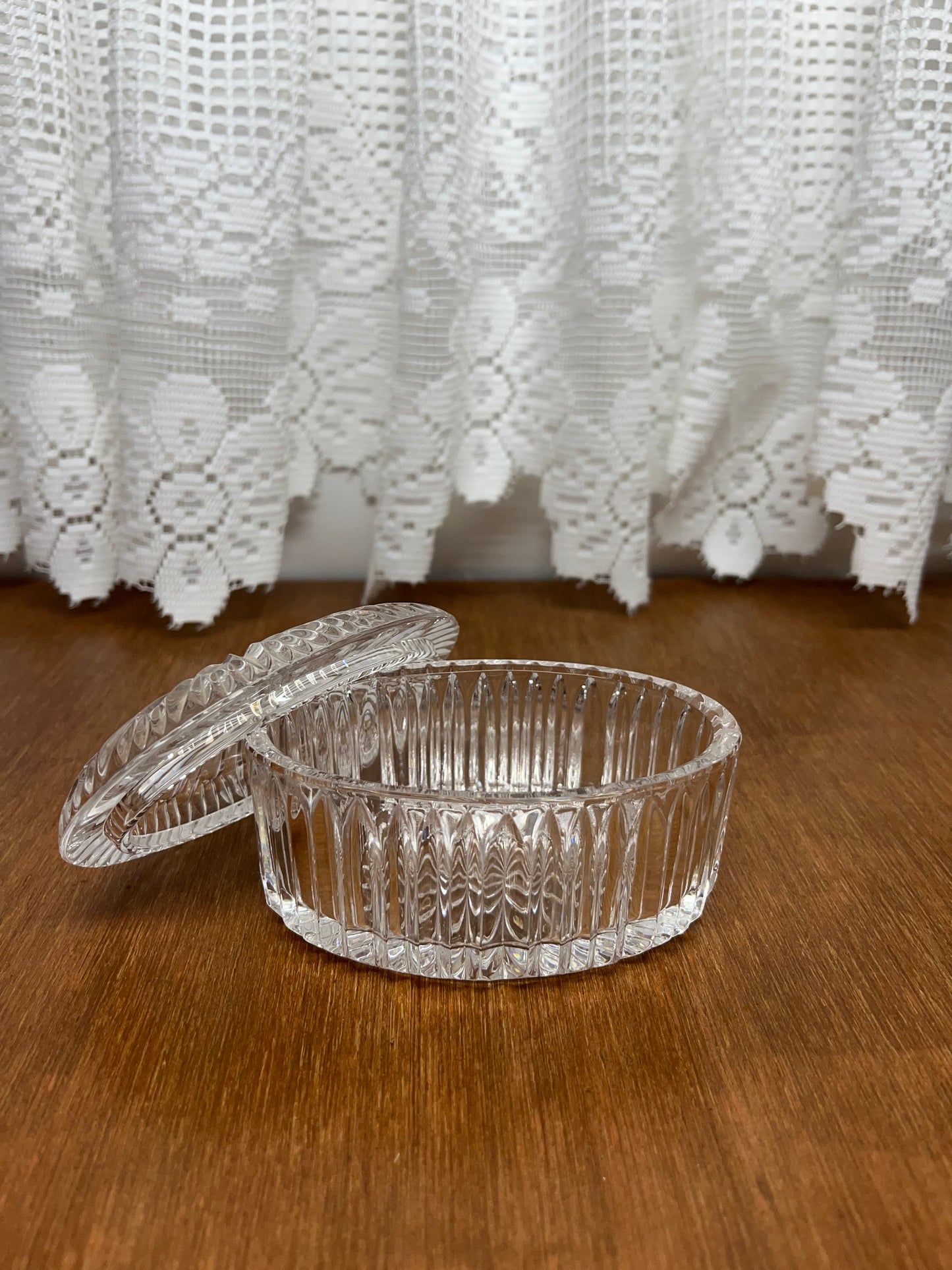 Beautiful Vintage Crystal Oval Trinket Box with lid