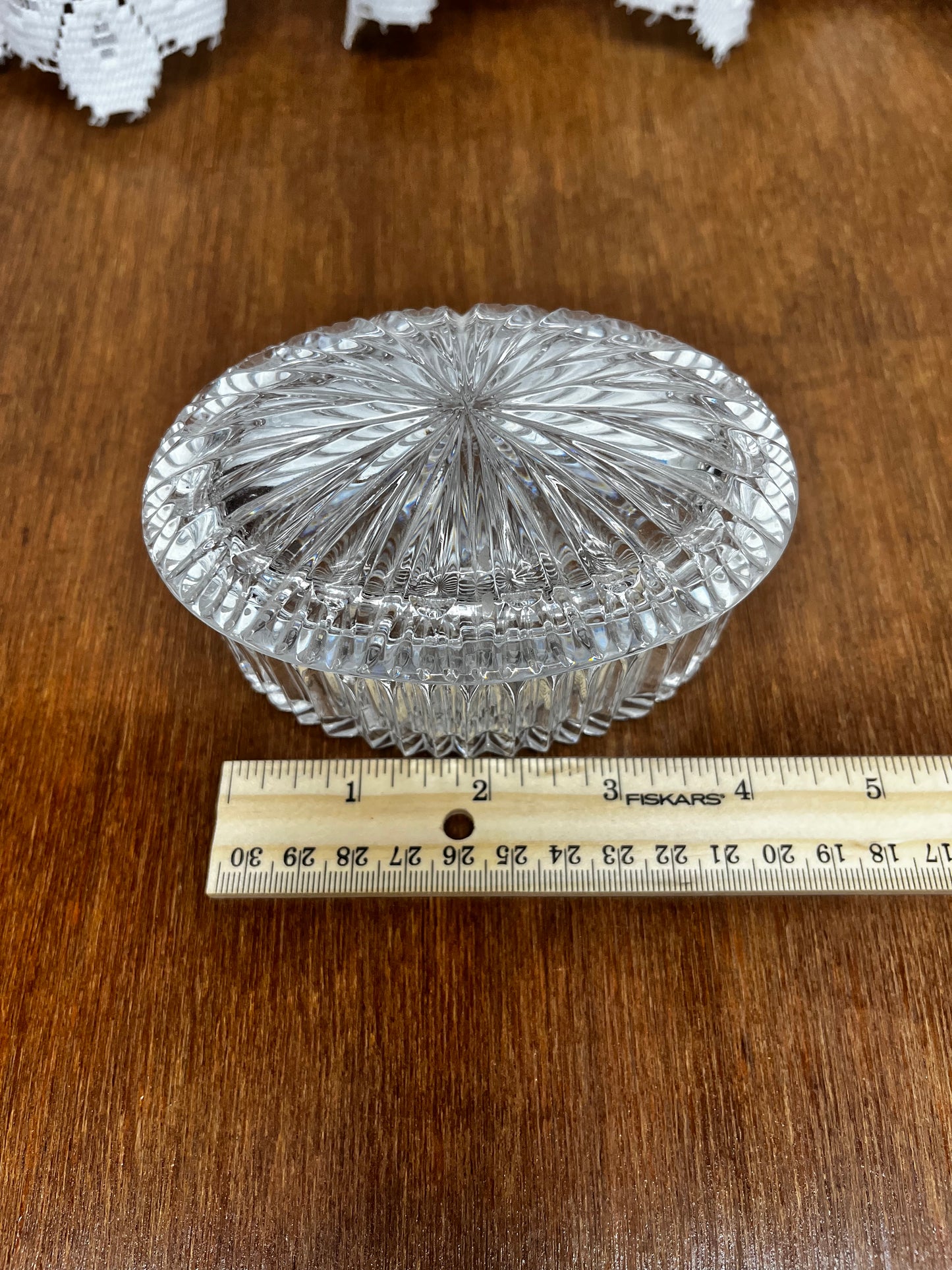 Beautiful Vintage Crystal Oval Trinket Box with lid