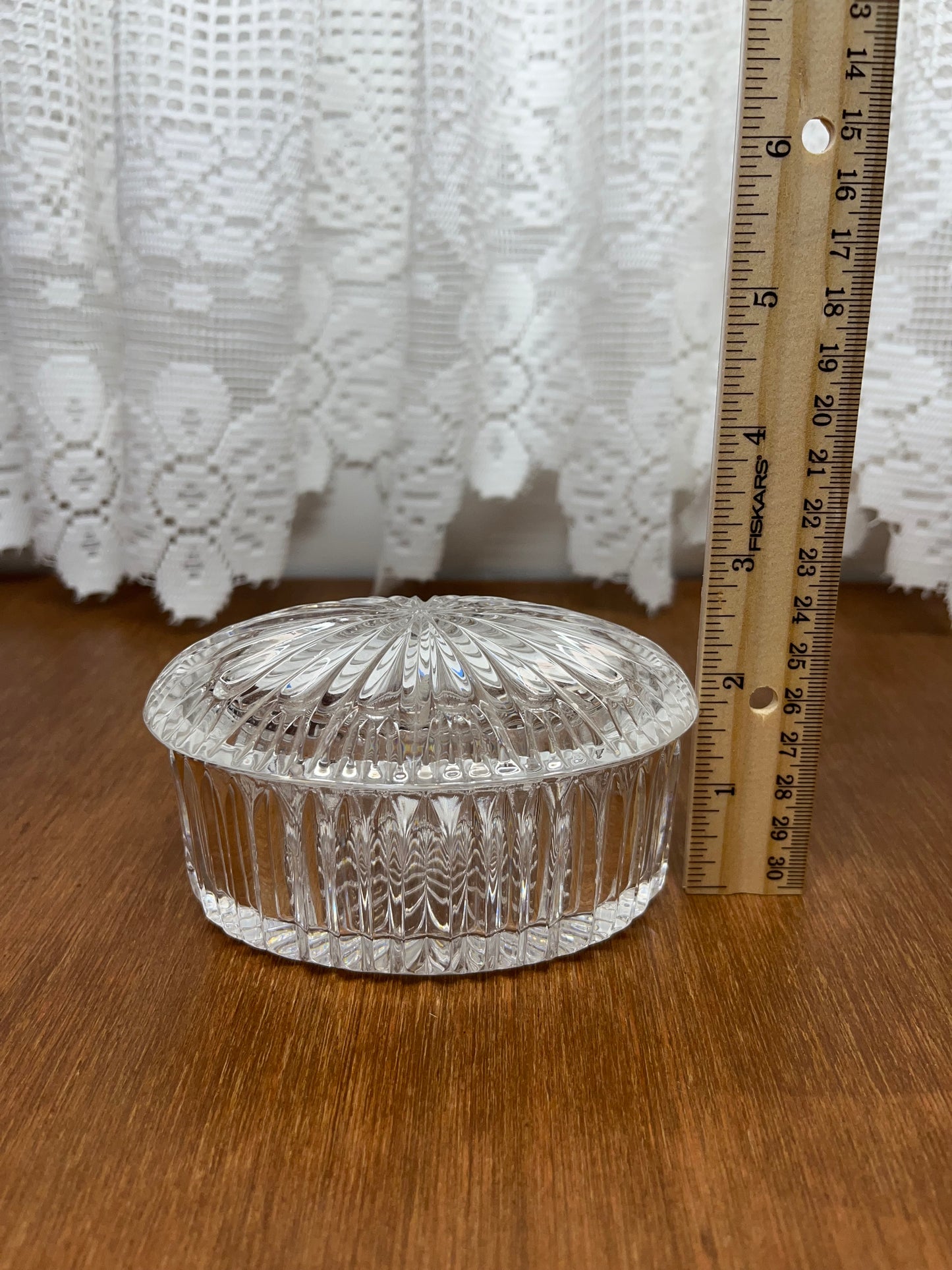 Beautiful Vintage Crystal Oval Trinket Box with lid