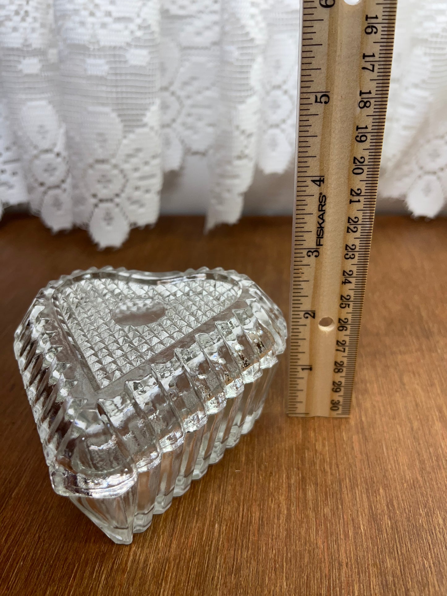 Stunning Vintage Glass Heart Shaped Trinket Box with Lid