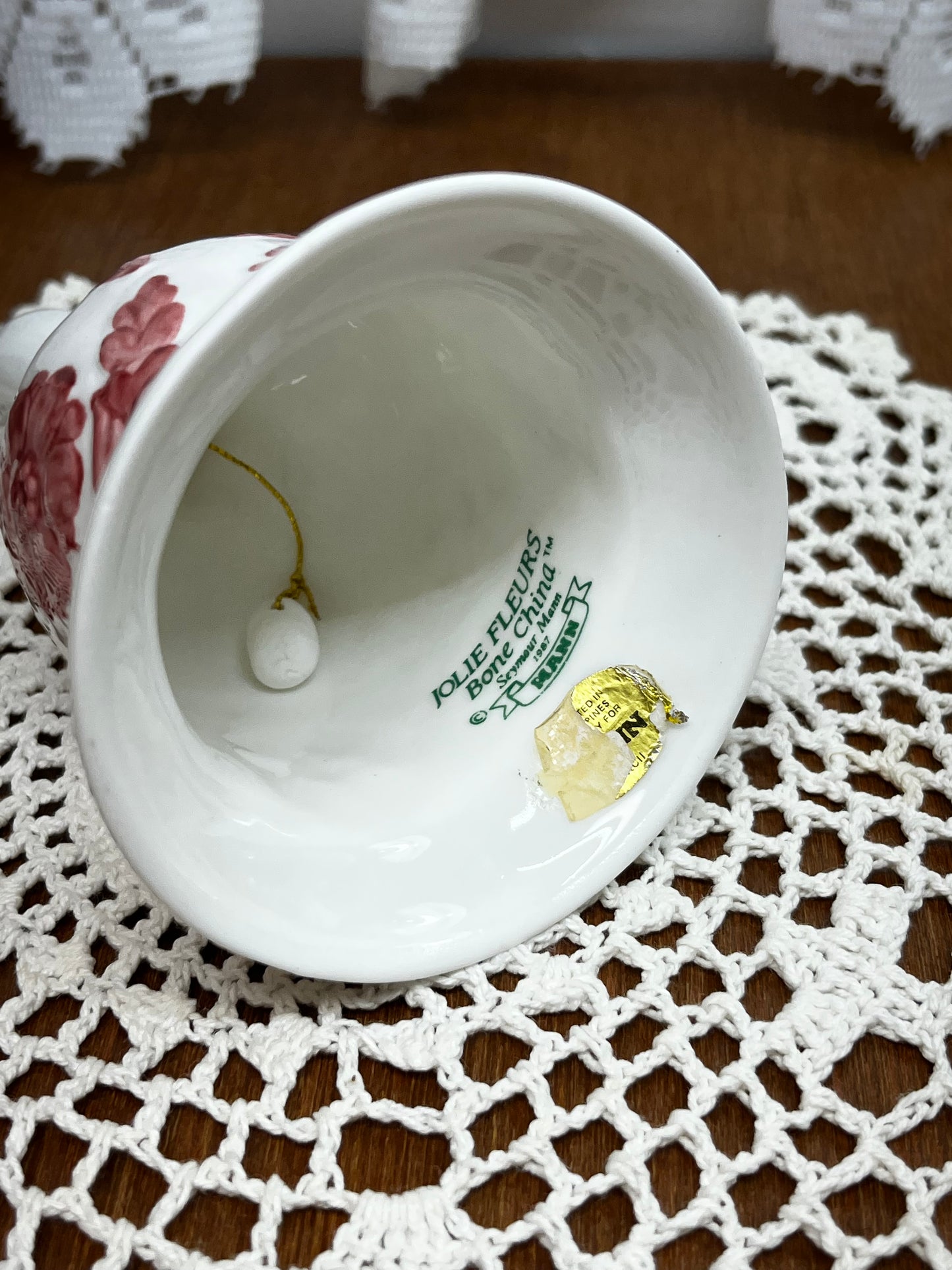 Vintage RARE Jolie Fleurs Bone China Red and white Floral Bell Seymour Mann 1987