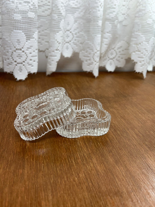 Vintage Clear Cut Small Square Trinket Box with Lid