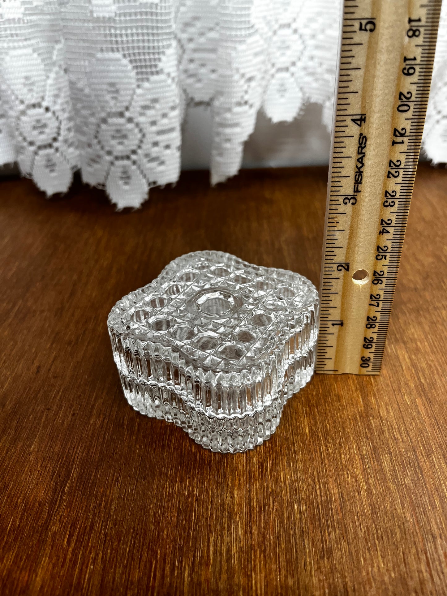 Vintage Clear Cut Small Square Trinket Box with Lid