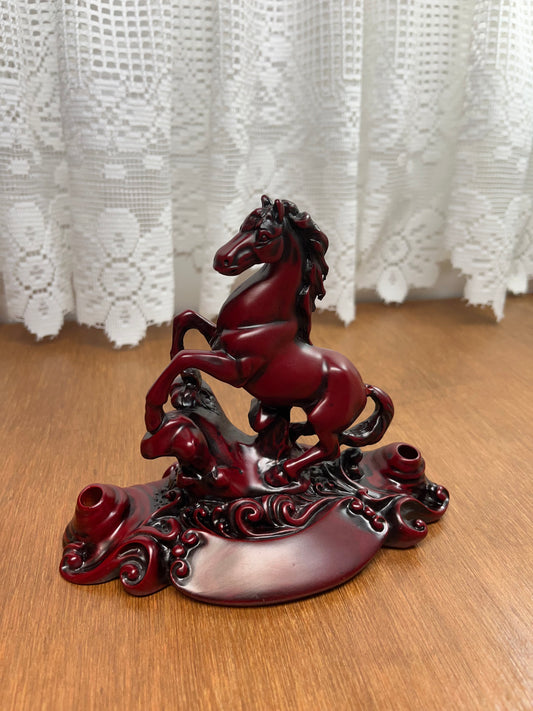 Stunning Vintage Chinese Red Resin Horse Pen Holder/Collectable