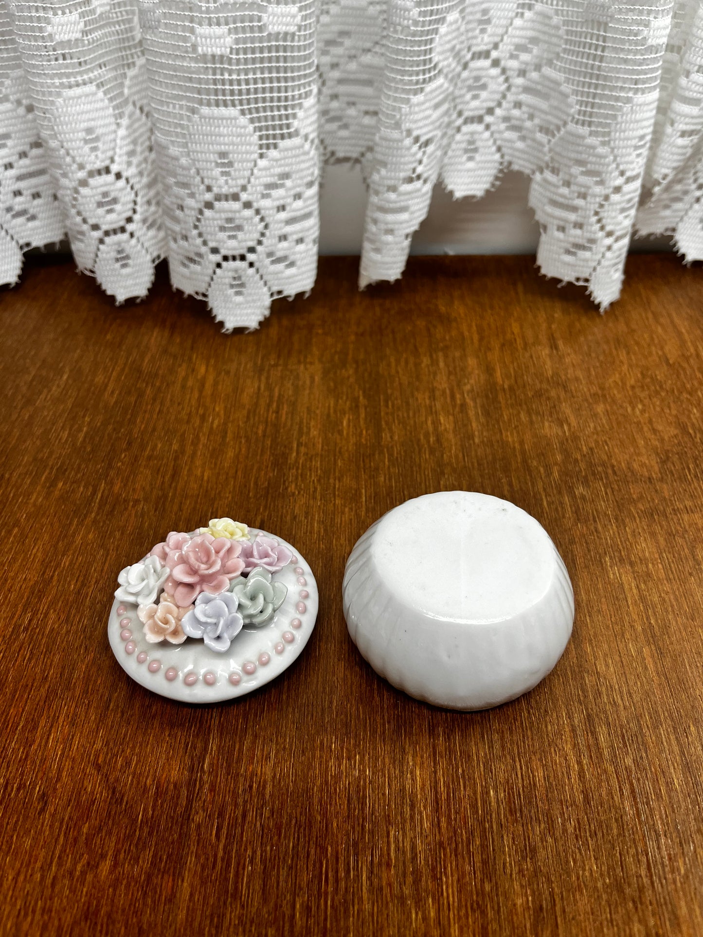 Small Vintage Porcelain Lidded Round Floral Trinket Box