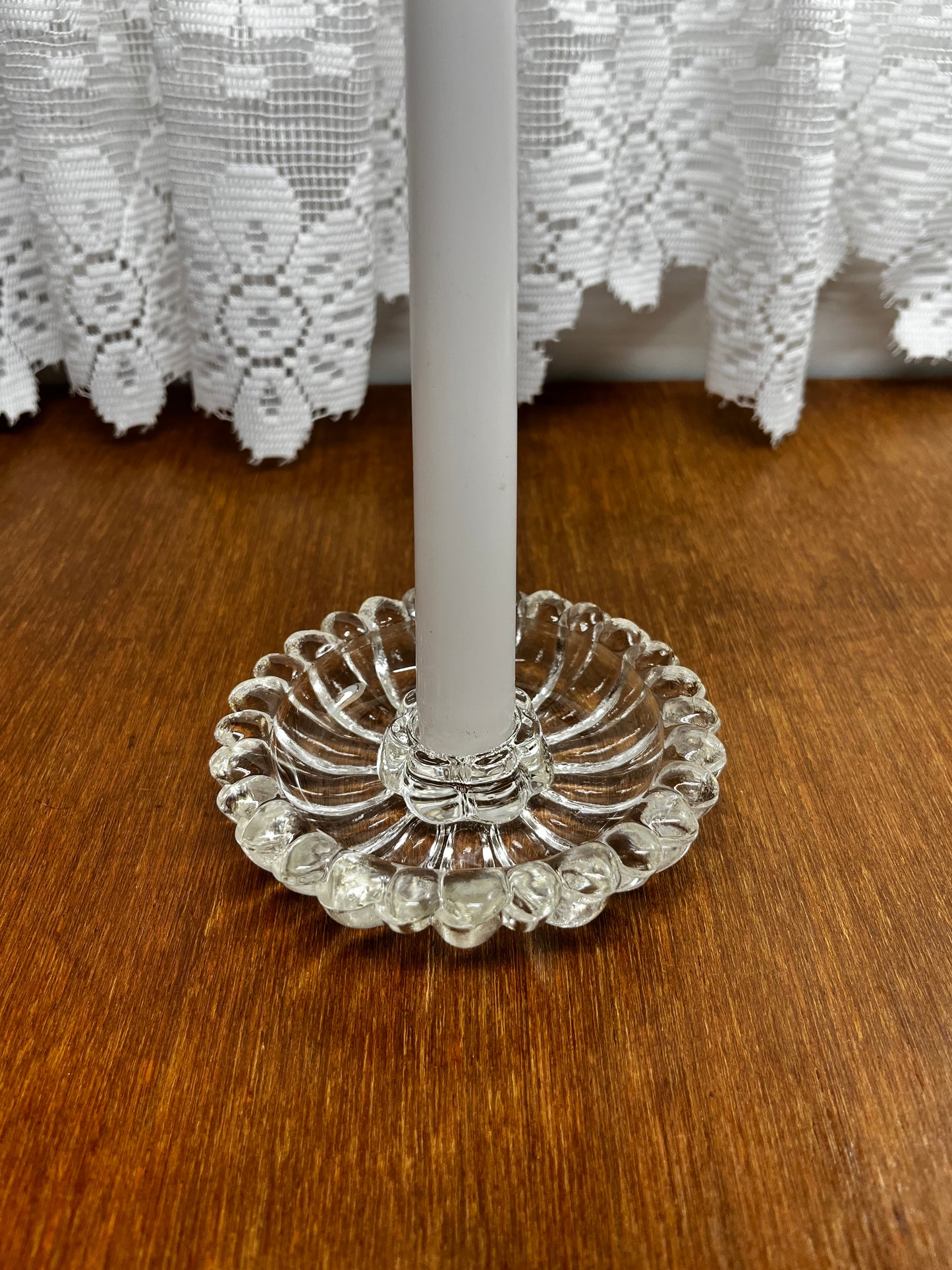 Beautiful Set of  Vintage Glass Daisy Candle Holders