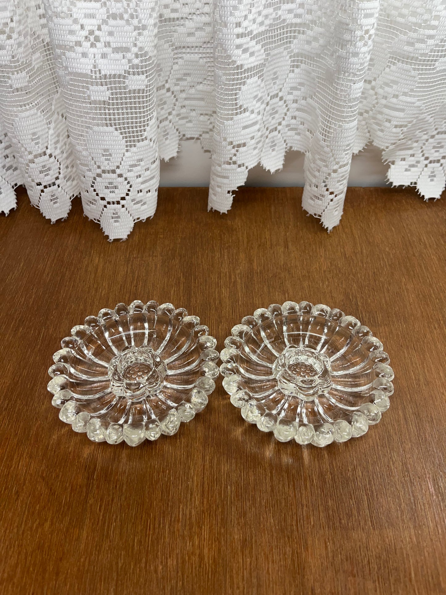 Beautiful Set of  Vintage Glass Daisy Candle Holders