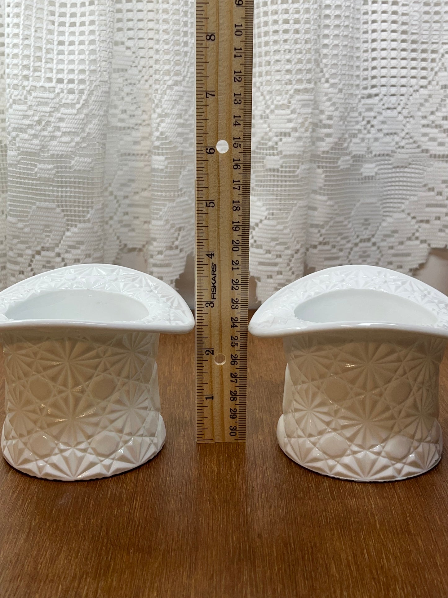 Set of 2 Vintage Art Milk Glass Daisy and Button Top Hats