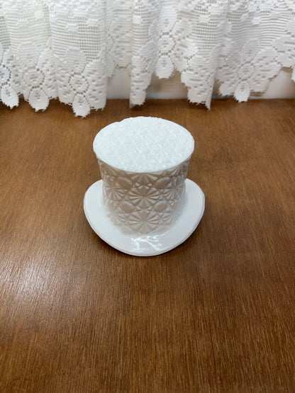 Vintage Art Glass Milk Glass Daisy and Button Top Hat