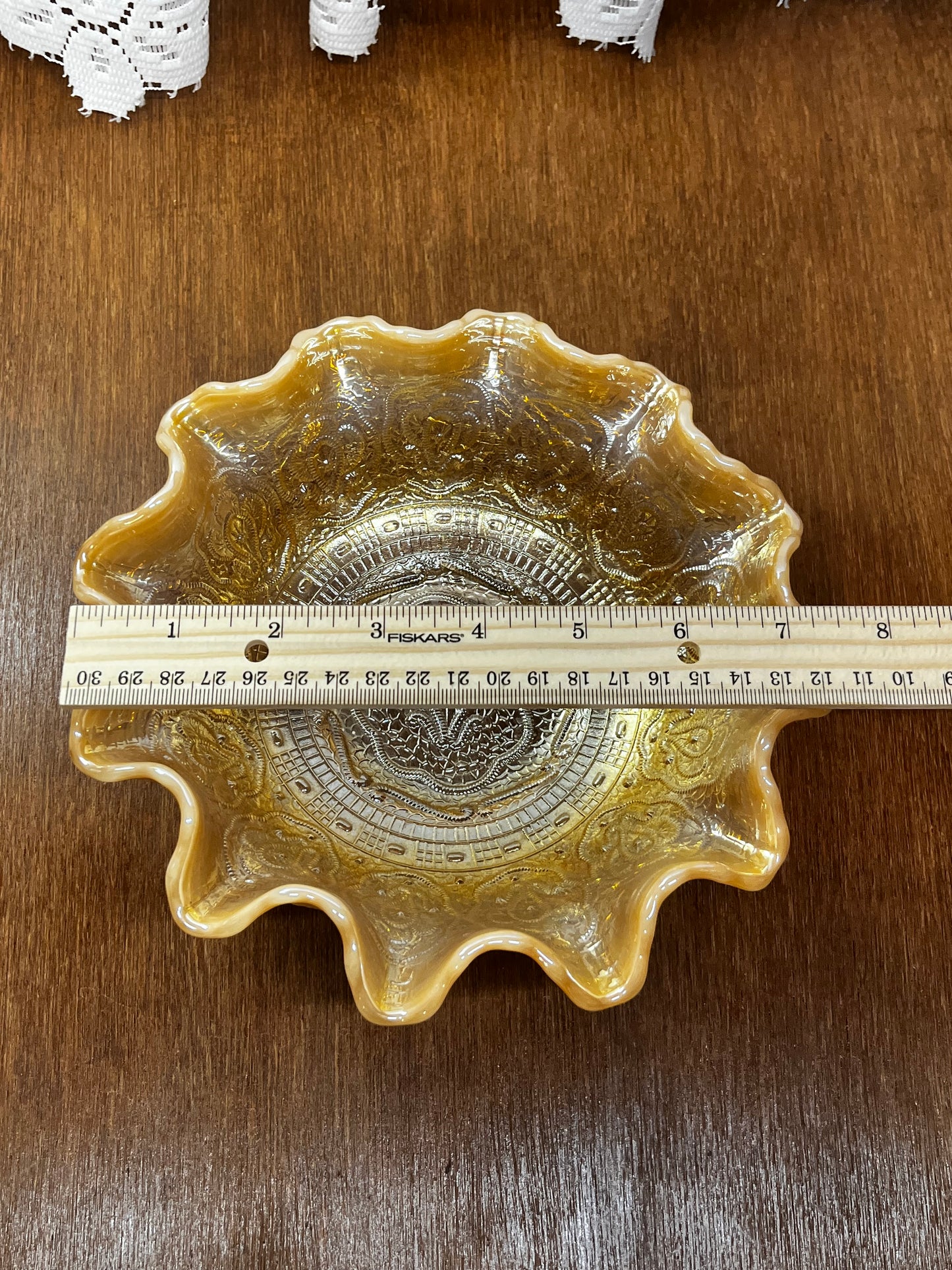 Vintage Art Glass Fenton Caramel Ombre Medallion Candy Dish