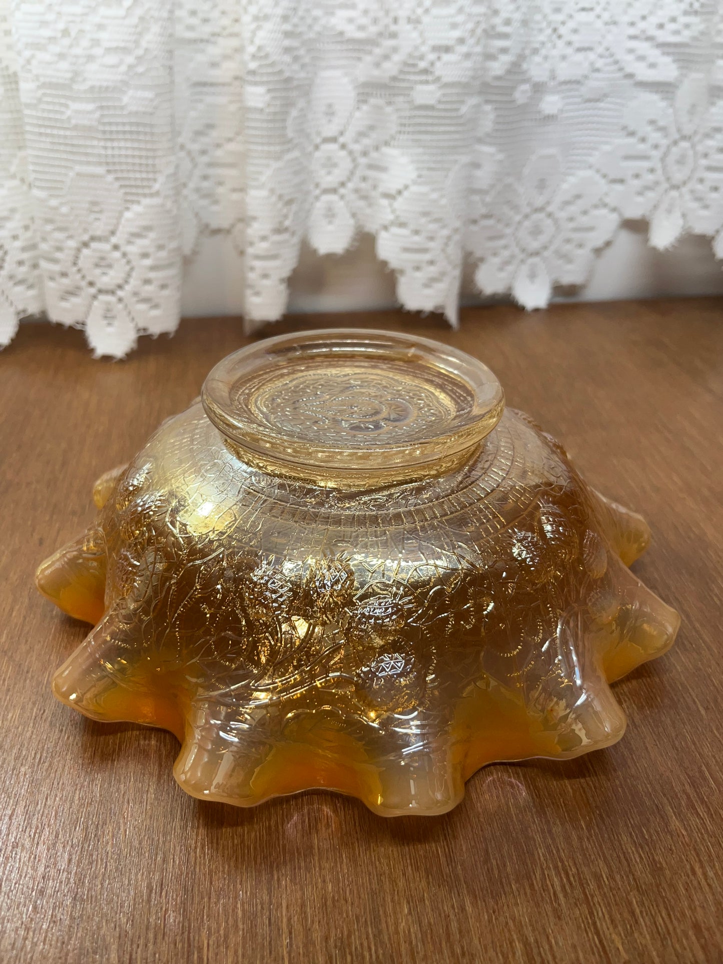 Vintage Art Glass Fenton Caramel Ombre Medallion Candy Dish