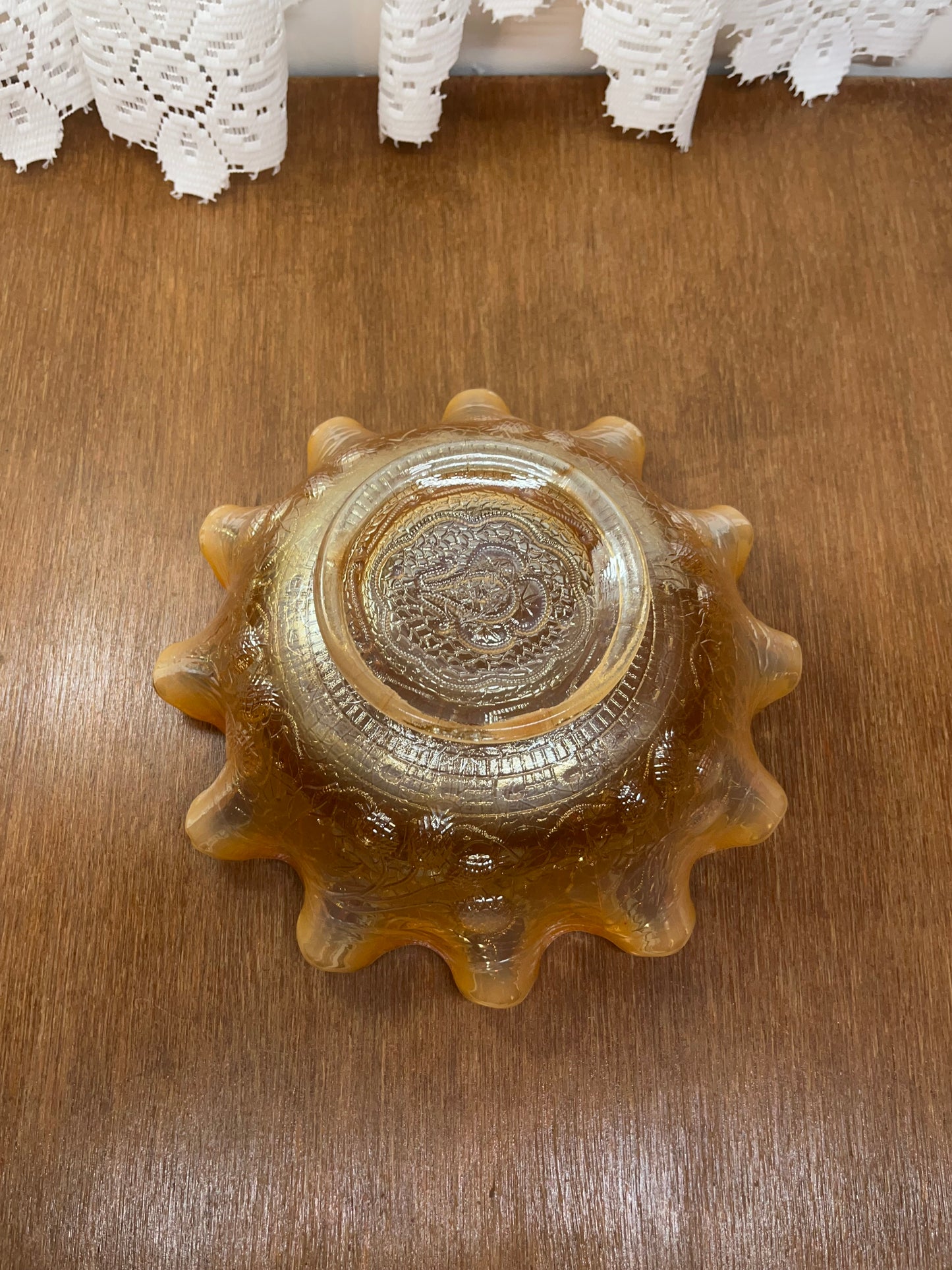 Vintage Art Glass Fenton Caramel Ombre Medallion Candy Dish