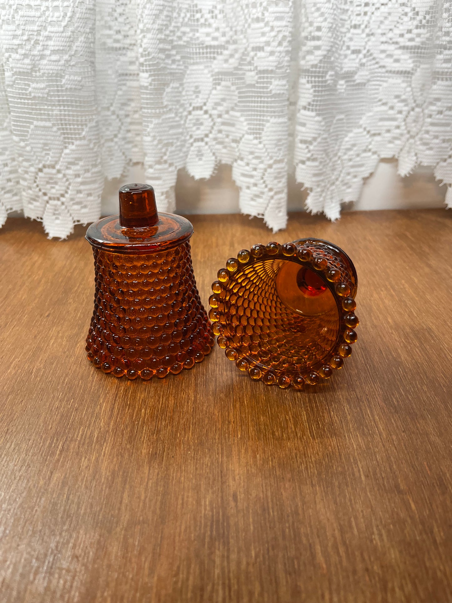 Vintage Amber Hobnail Votive Peg Candle Shades