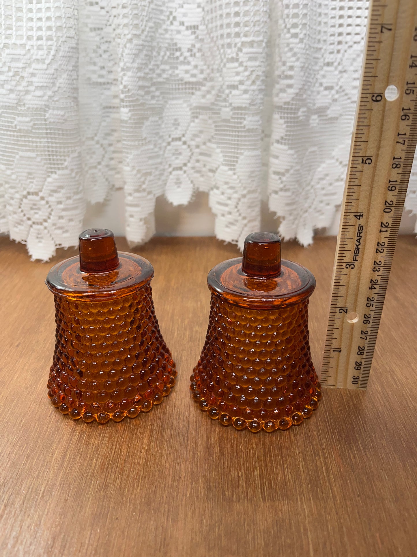 Vintage Amber Hobnail Votive Peg Candle Shades