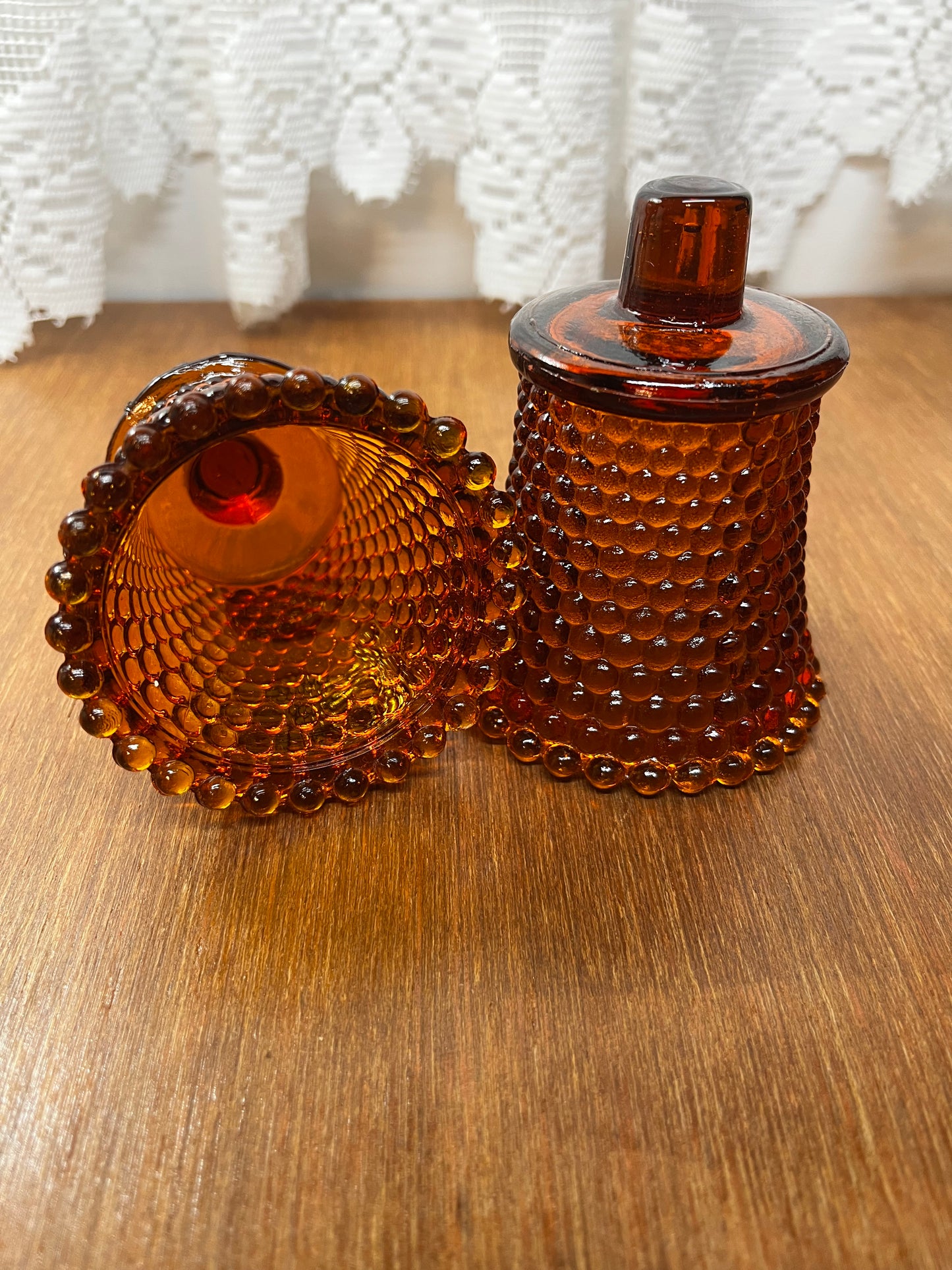 Vintage Amber Hobnail Votive Peg Candle Shades