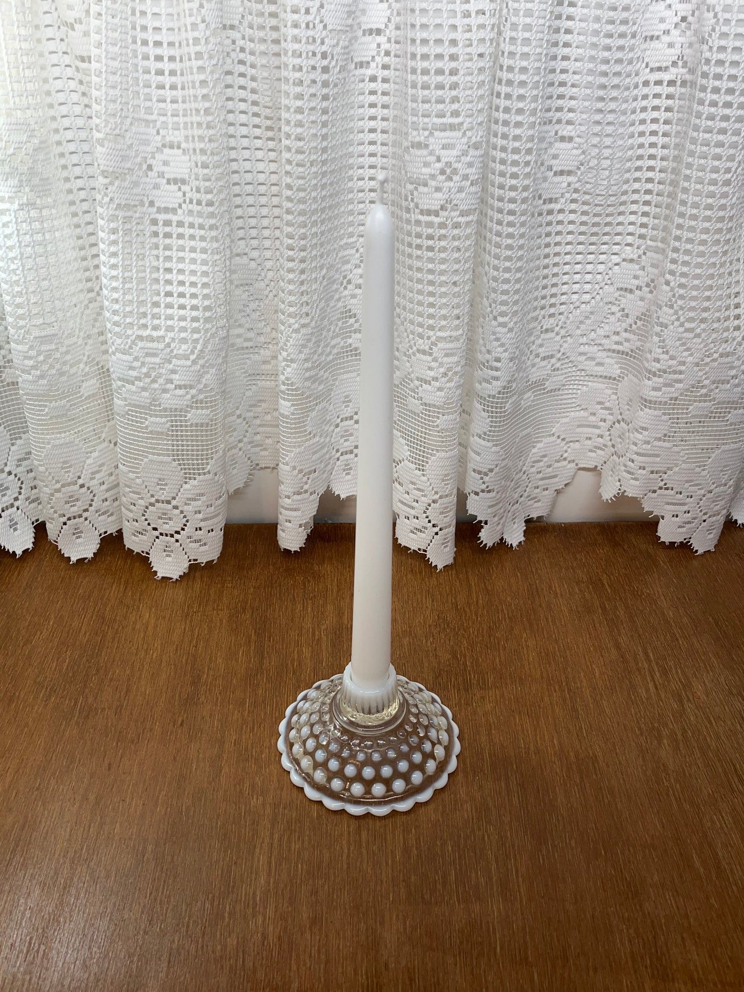 Vintage White Ombre Fenton Hobnail Candle Holder