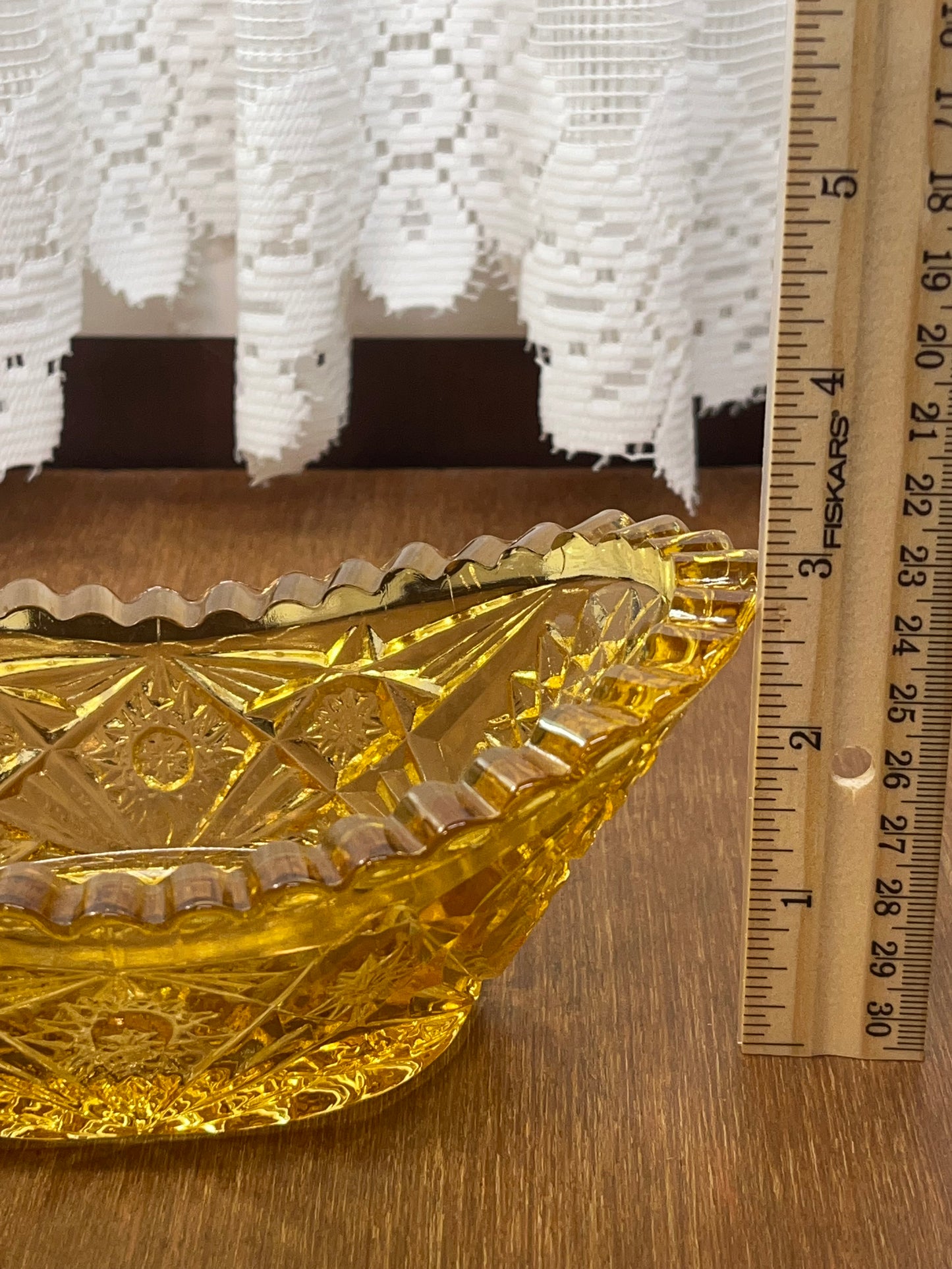 Vintage L.E Smith Amber Glass Saw tooth Oblong Dish