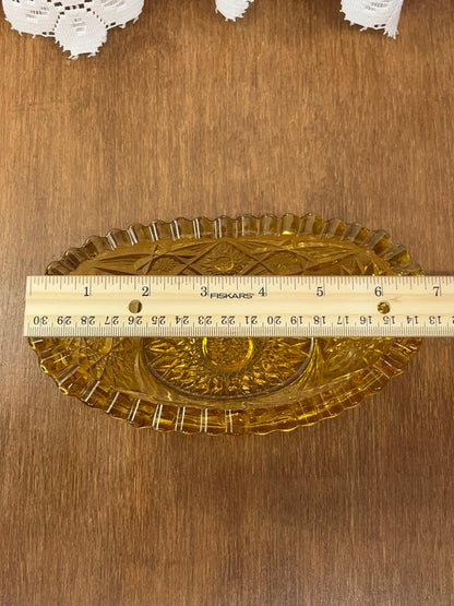 Vintage L.E Smith Amber Glass Saw tooth Oblong Dish