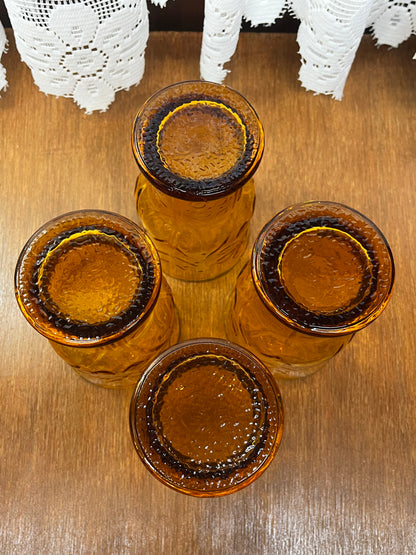 Vintage Libbey Amber Daisy Country set of Four drinking Glasses