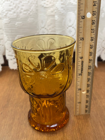 Vintage Libbey Amber Daisy Country set of Four drinking Glasses